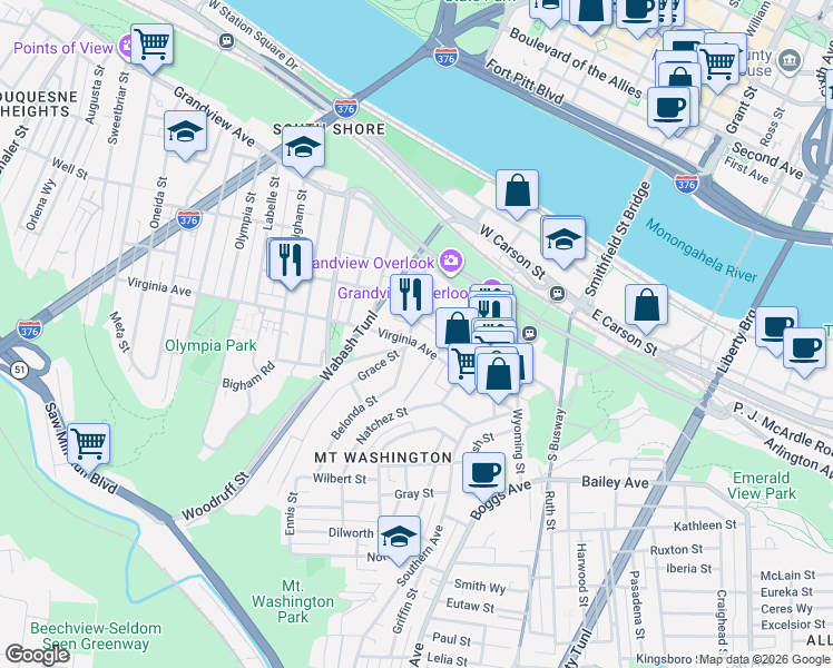 map of restaurants, bars, coffee shops, grocery stores, and more near 214 Virginia Avenue in Pittsburgh