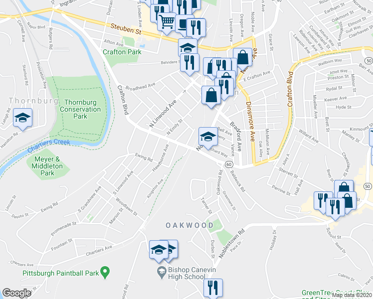 map of restaurants, bars, coffee shops, grocery stores, and more near 13 Chartiers Avenue in Pittsburgh