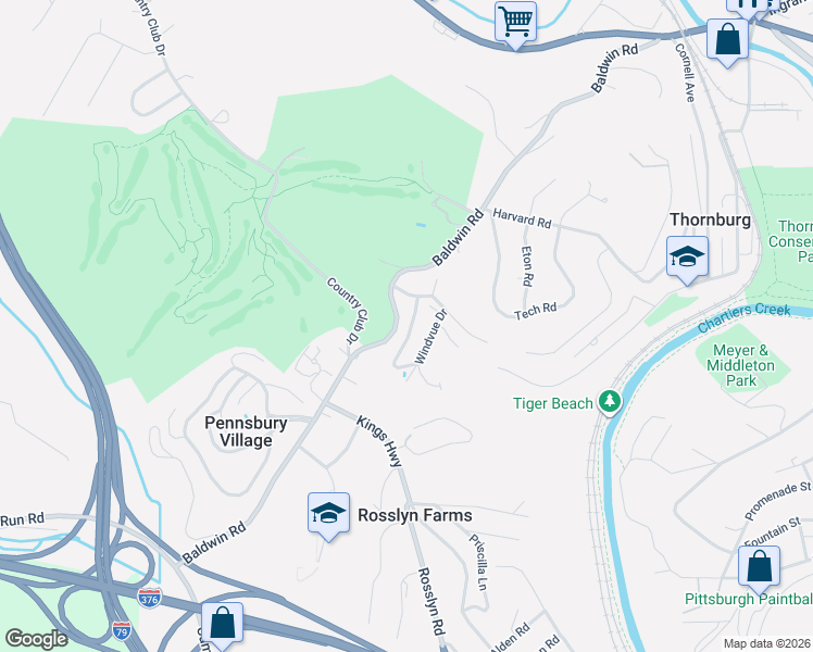 map of restaurants, bars, coffee shops, grocery stores, and more near 647 Woodcrest Drive in Pittsburgh