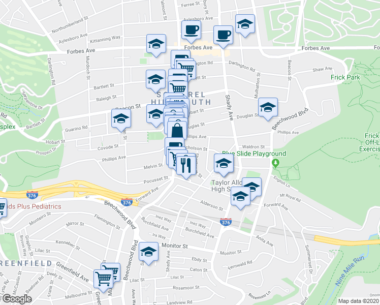 map of restaurants, bars, coffee shops, grocery stores, and more near 2320 Sherbrook Street in Pittsburgh