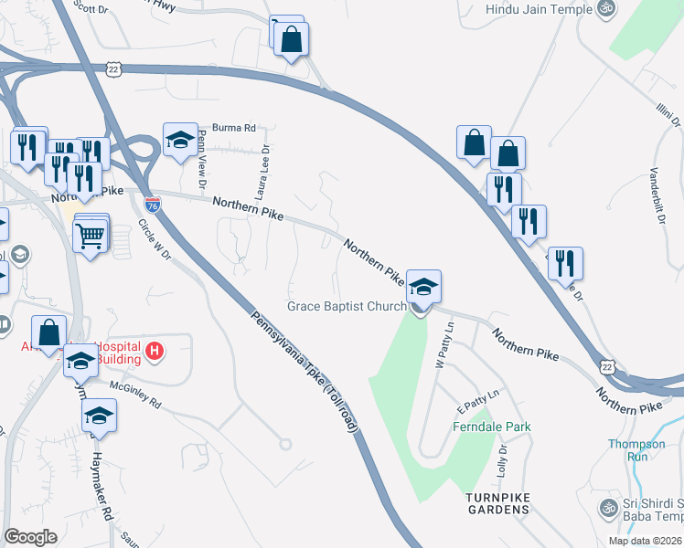 map of restaurants, bars, coffee shops, grocery stores, and more near 115 Lavale Drive in Monroeville