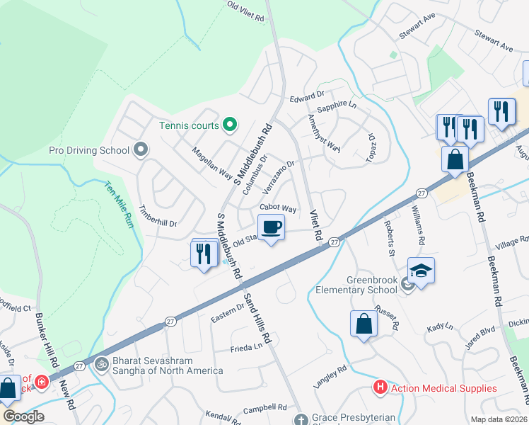 map of restaurants, bars, coffee shops, grocery stores, and more near 10 Cabot Way in Franklin Township