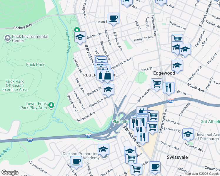 map of restaurants, bars, coffee shops, grocery stores, and more near 1226 South Braddock Avenue in Pittsburgh