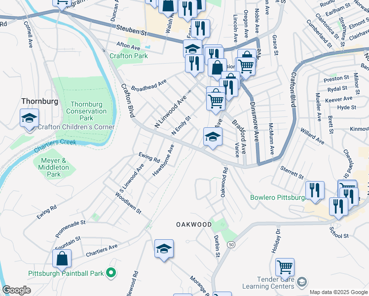 map of restaurants, bars, coffee shops, grocery stores, and more near 17 Emerson Avenue in Pittsburgh
