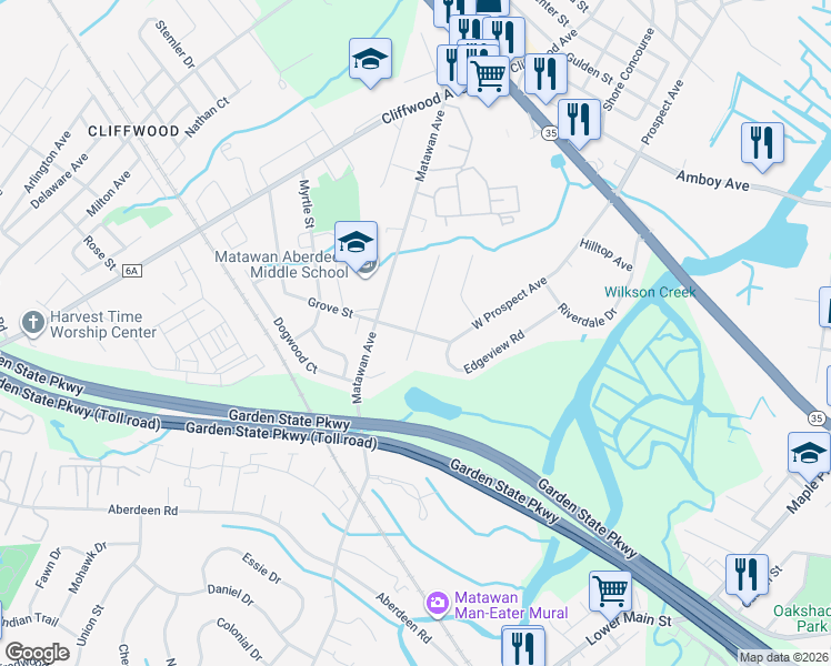 map of restaurants, bars, coffee shops, grocery stores, and more near 206 West Prospect Avenue in Keyport