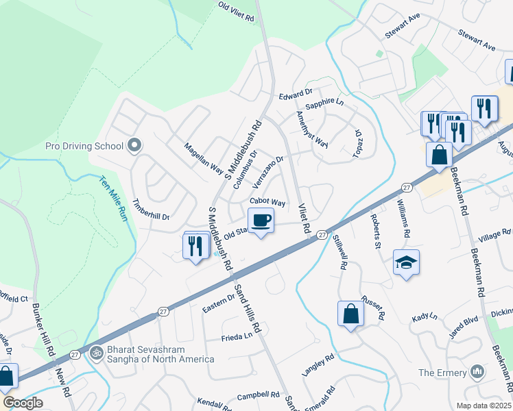map of restaurants, bars, coffee shops, grocery stores, and more near 10 Cabot Way in Franklin Township