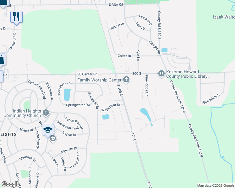map of restaurants, bars, coffee shops, grocery stores, and more near 3163 S 100 E in Kokomo