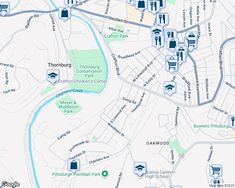 map of restaurants, bars, coffee shops, grocery stores, and more near 34 South Grandview Avenue in Pittsburgh