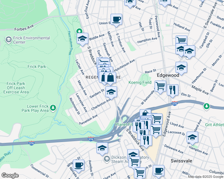map of restaurants, bars, coffee shops, grocery stores, and more near 1226 South Braddock Avenue in Pittsburgh