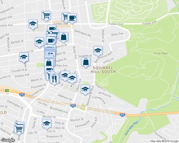 map of restaurants, bars, coffee shops, grocery stores, and more near 2444 Beechwood Boulevard in Pittsburgh