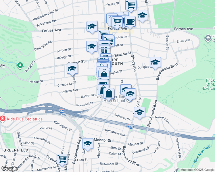 map of restaurants, bars, coffee shops, grocery stores, and more near in Pittsburgh