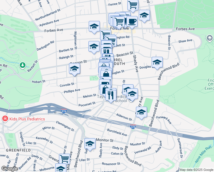 map of restaurants, bars, coffee shops, grocery stores, and more near 2329 Murray Avenue in Pittsburgh