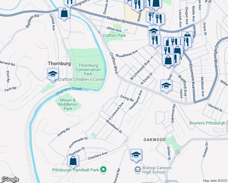 map of restaurants, bars, coffee shops, grocery stores, and more near 34 South Grandview Avenue in Pittsburgh