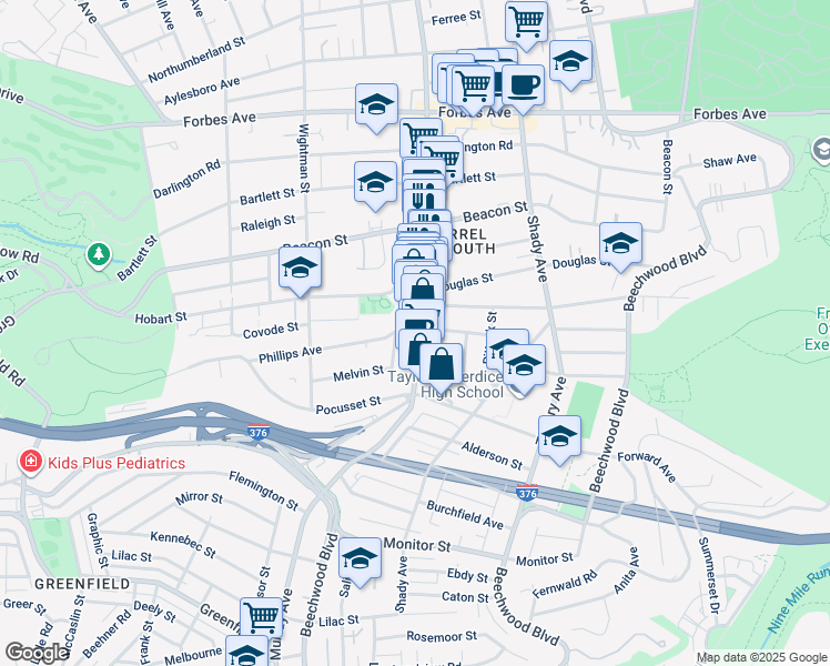 map of restaurants, bars, coffee shops, grocery stores, and more near in Pittsburgh
