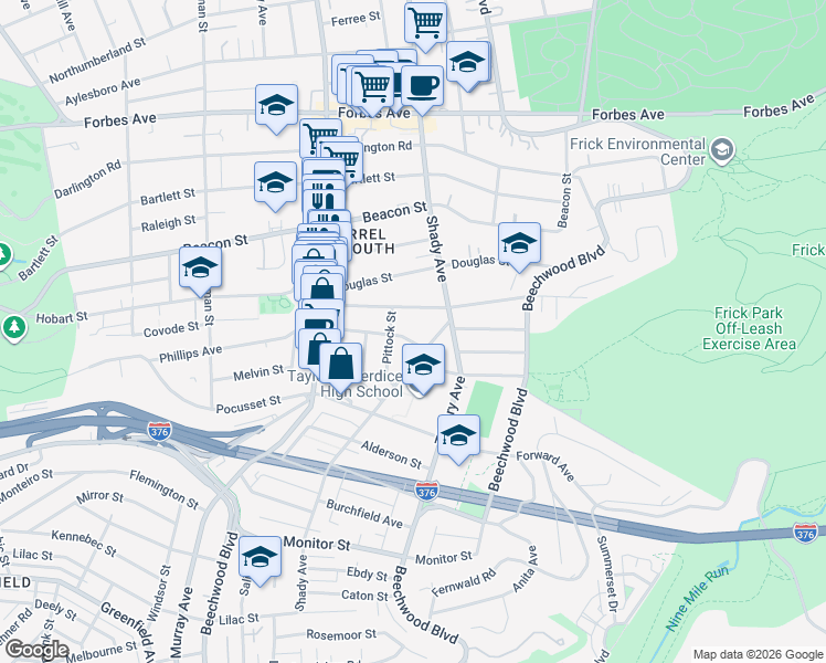 map of restaurants, bars, coffee shops, grocery stores, and more near 5918 Nicholson Street in Pittsburgh