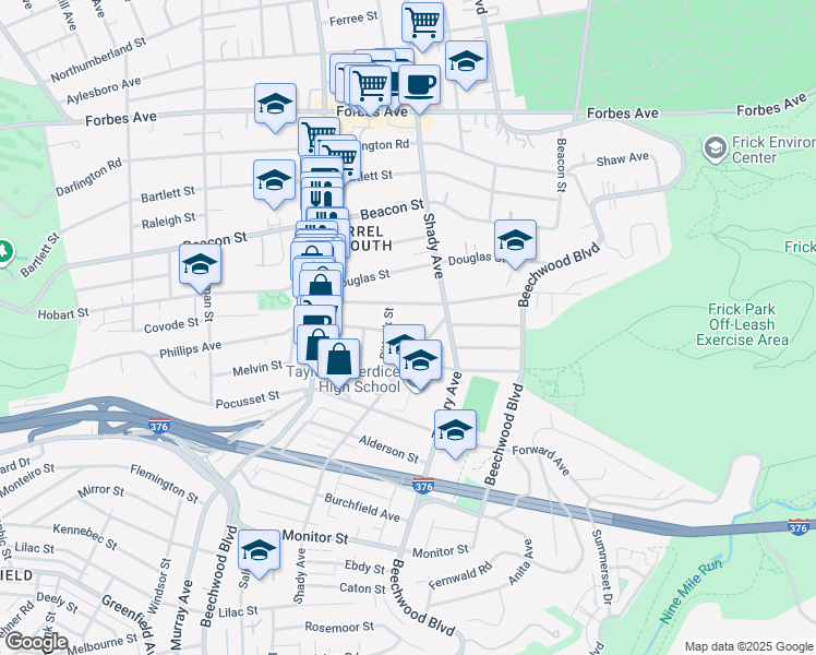 map of restaurants, bars, coffee shops, grocery stores, and more near 5918 Nicholson Street in Pittsburgh