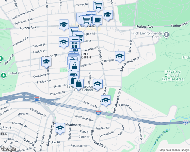map of restaurants, bars, coffee shops, grocery stores, and more near 5918 Nicholson Street in Pittsburgh