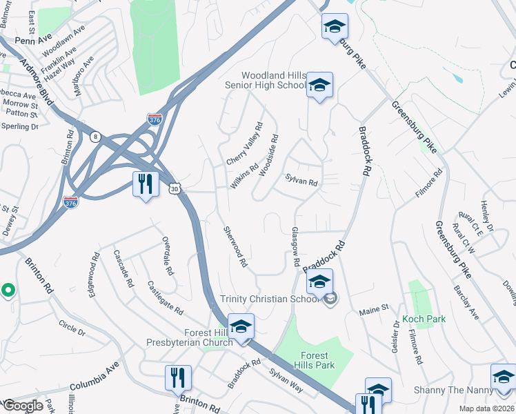 map of restaurants, bars, coffee shops, grocery stores, and more near 238 Sheryl Lane in Pittsburgh