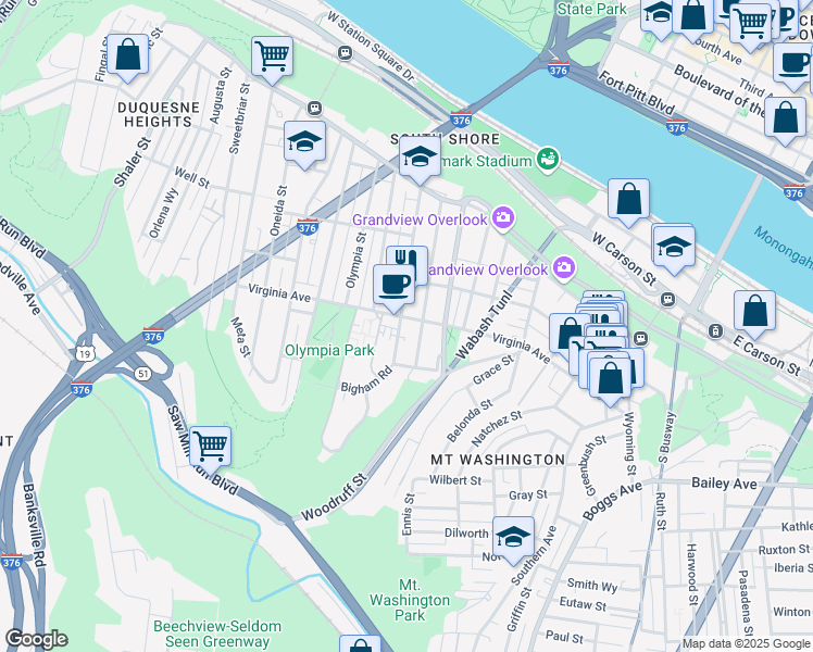 map of restaurants, bars, coffee shops, grocery stores, and more near 327 Amabell Street in Pittsburgh