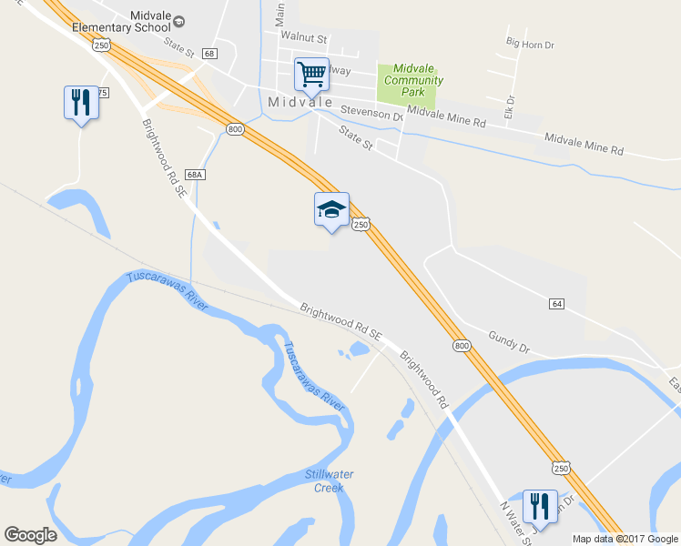 map of restaurants, bars, coffee shops, grocery stores, and more near 3211 Brightwood Road Southeast in New Philadelphia