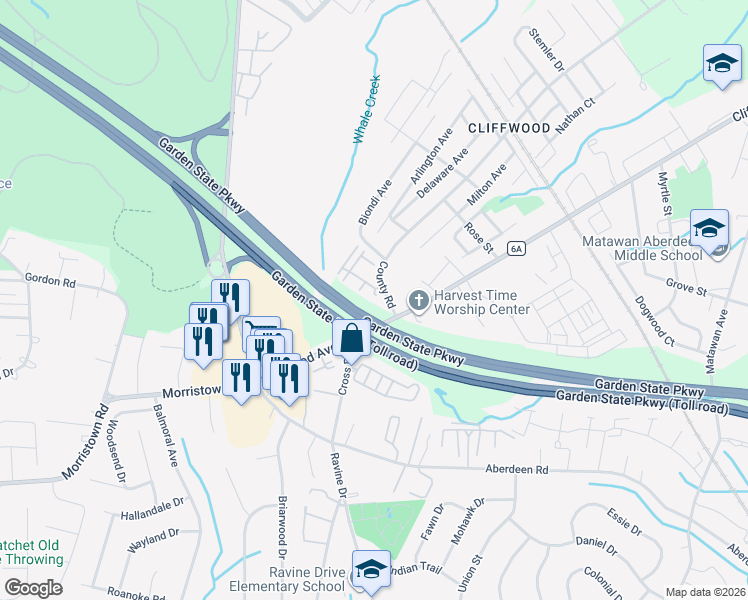 map of restaurants, bars, coffee shops, grocery stores, and more near 18 Cliffwood Avenue West in Monmouth County