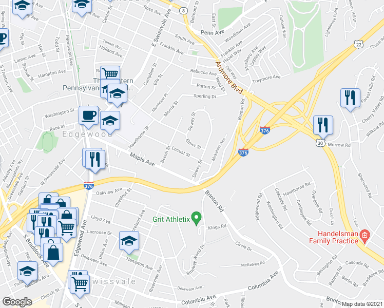 map of restaurants, bars, coffee shops, grocery stores, and more near 426 Elmer Street in Pittsburgh
