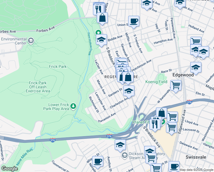 map of restaurants, bars, coffee shops, grocery stores, and more near 1029 Laclair Street in Pittsburgh