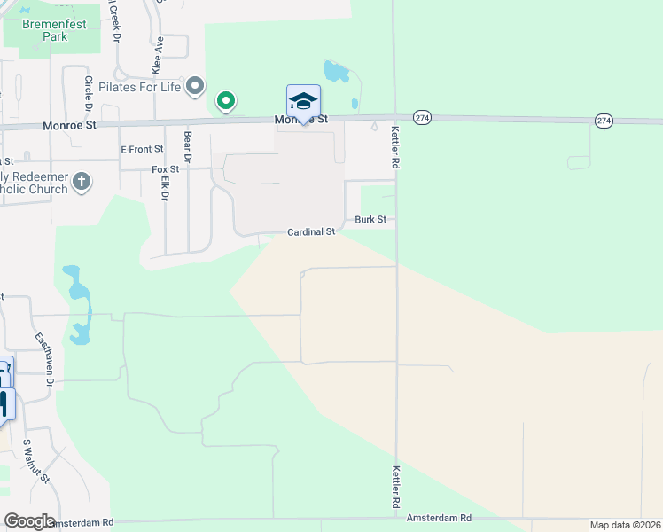 map of restaurants, bars, coffee shops, grocery stores, and more near 149 Cardinal Street in New Bremen
