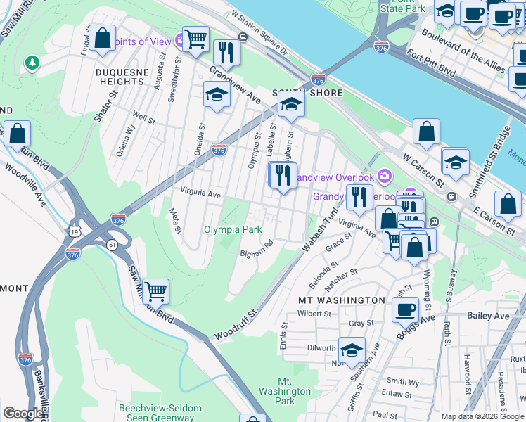 map of restaurants, bars, coffee shops, grocery stores, and more near 319 Labelle Street in Pittsburgh