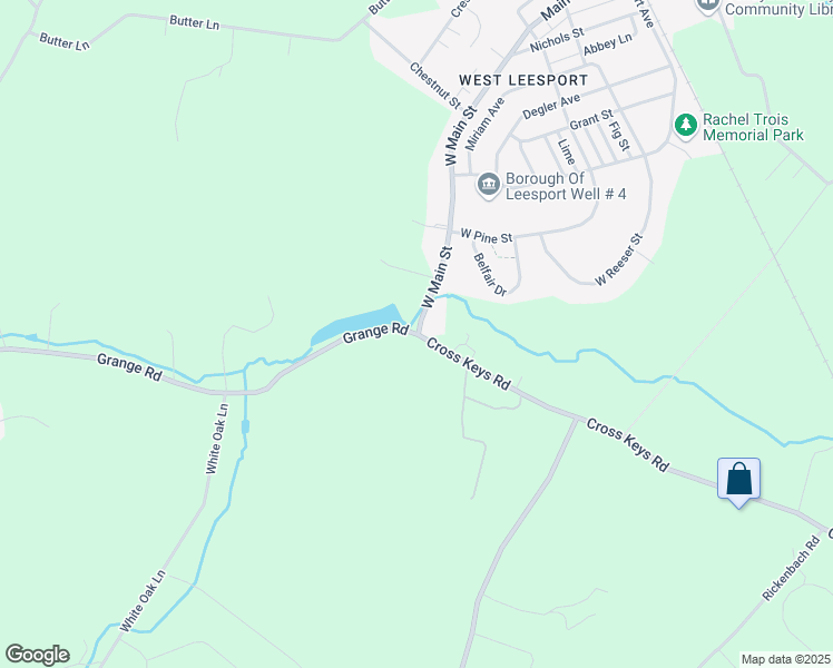 map of restaurants, bars, coffee shops, grocery stores, and more near Grange Rd & Cross Keys Rd in Leesport
