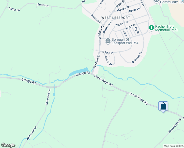 map of restaurants, bars, coffee shops, grocery stores, and more near Grange Rd & Cross Keys Rd in Leesport