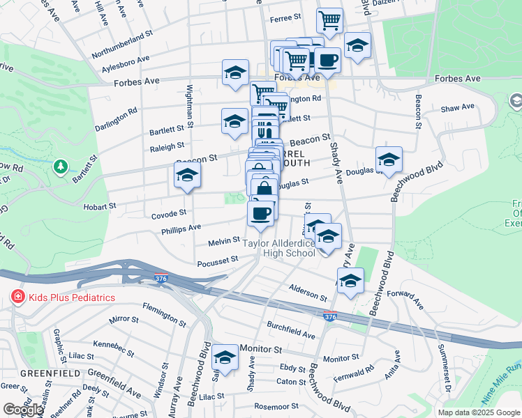map of restaurants, bars, coffee shops, grocery stores, and more near in Pittsburgh