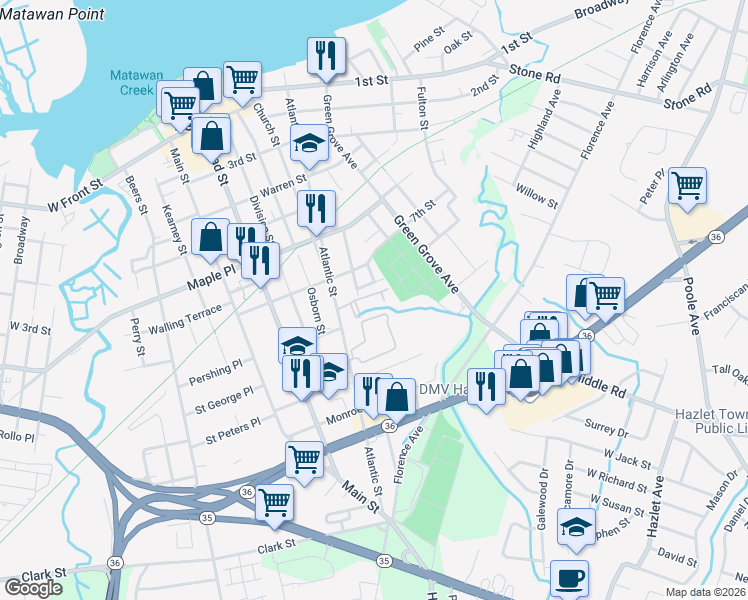 map of restaurants, bars, coffee shops, grocery stores, and more near 231 Atlantic Street in Keyport