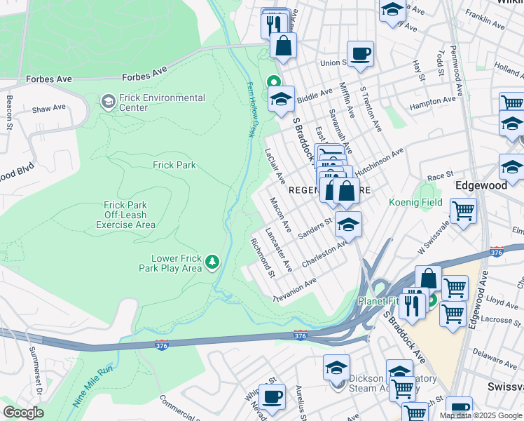 map of restaurants, bars, coffee shops, grocery stores, and more near 1015 Macon Avenue in Pittsburgh