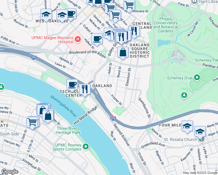 map of restaurants, bars, coffee shops, grocery stores, and more near 3245 Hardie Way in Pittsburgh