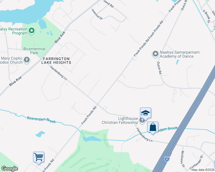 map of restaurants, bars, coffee shops, grocery stores, and more near 73 Fresh Ponds Road in East Brunswick