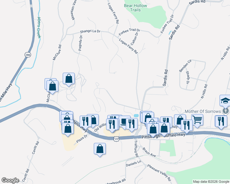 map of restaurants, bars, coffee shops, grocery stores, and more near 273 Rainprint Square in Murrysville