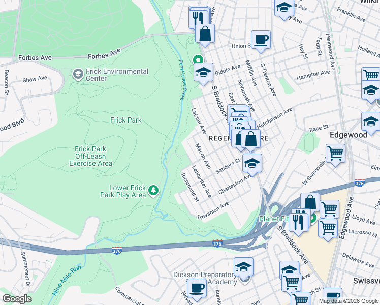 map of restaurants, bars, coffee shops, grocery stores, and more near 1015 Macon Avenue in Pittsburgh