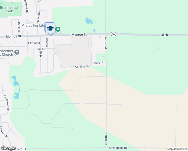 map of restaurants, bars, coffee shops, grocery stores, and more near 161 Cardinal Street in New Bremen