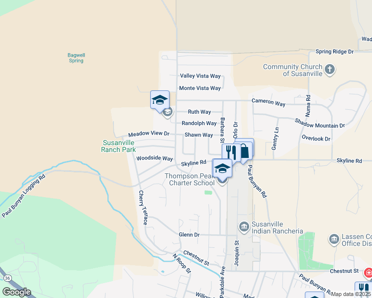 map of restaurants, bars, coffee shops, grocery stores, and more near 1175 Brian Court in Susanville