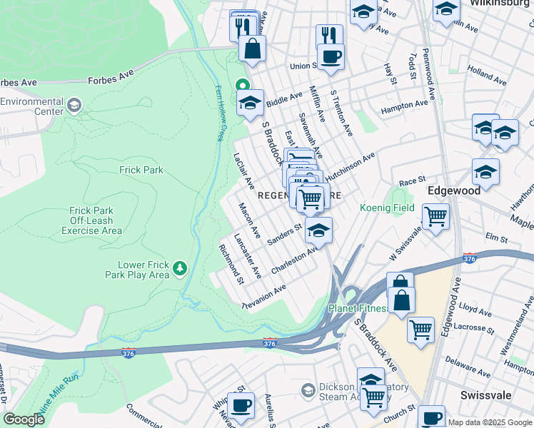 map of restaurants, bars, coffee shops, grocery stores, and more near 1029 Laclair Street in Pittsburgh