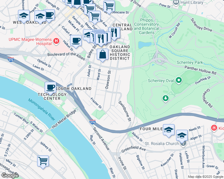 map of restaurants, bars, coffee shops, grocery stores, and more near 3323 Parkview Avenue in Pittsburgh