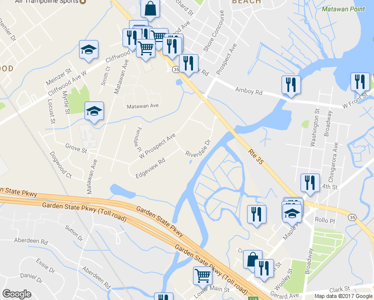 map of restaurants, bars, coffee shops, grocery stores, and more near 330 Riverdale Drive in Keyport