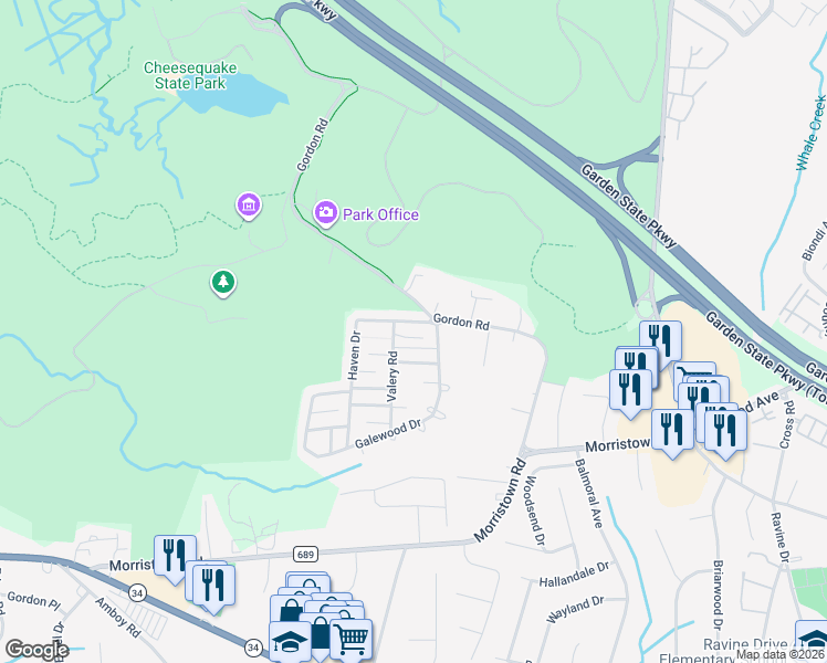 map of restaurants, bars, coffee shops, grocery stores, and more near 4c Haven Drive in Matawan