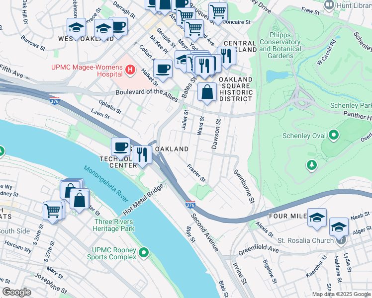 map of restaurants, bars, coffee shops, grocery stores, and more near 3245 Hardie Way in Pittsburgh