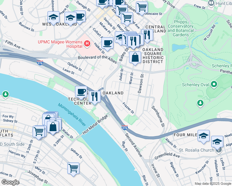 map of restaurants, bars, coffee shops, grocery stores, and more near 3231 Gorman Way in Pittsburgh