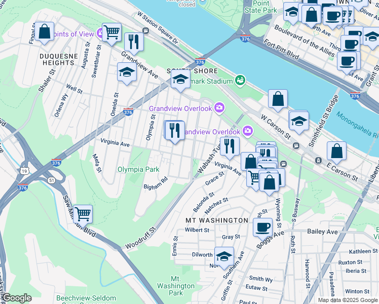map of restaurants, bars, coffee shops, grocery stores, and more near 214 Amabell Street in Pittsburgh
