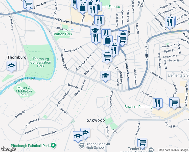 map of restaurants, bars, coffee shops, grocery stores, and more near 28 Harrison Street in Pittsburgh
