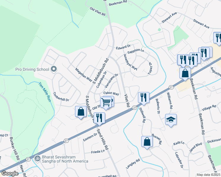 map of restaurants, bars, coffee shops, grocery stores, and more near 15 Diaz Court in Franklin Township