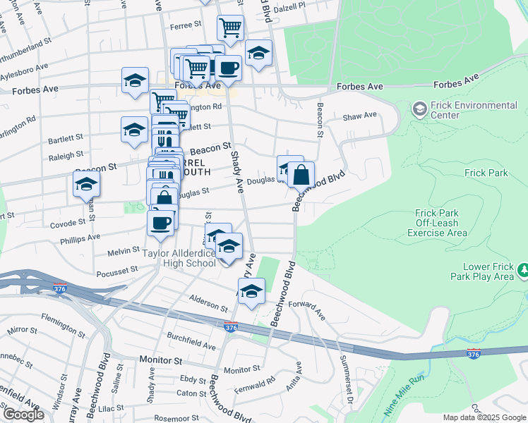 map of restaurants, bars, coffee shops, grocery stores, and more near 6333 Phillips Avenue in Pittsburgh
